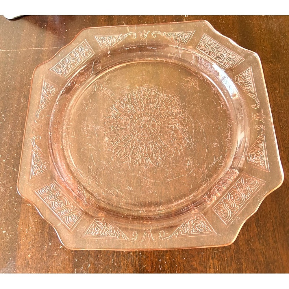 VTG Anchor Hocking Pink Princess Depression Glass 9 Inch Octagon Salad Plate 1
